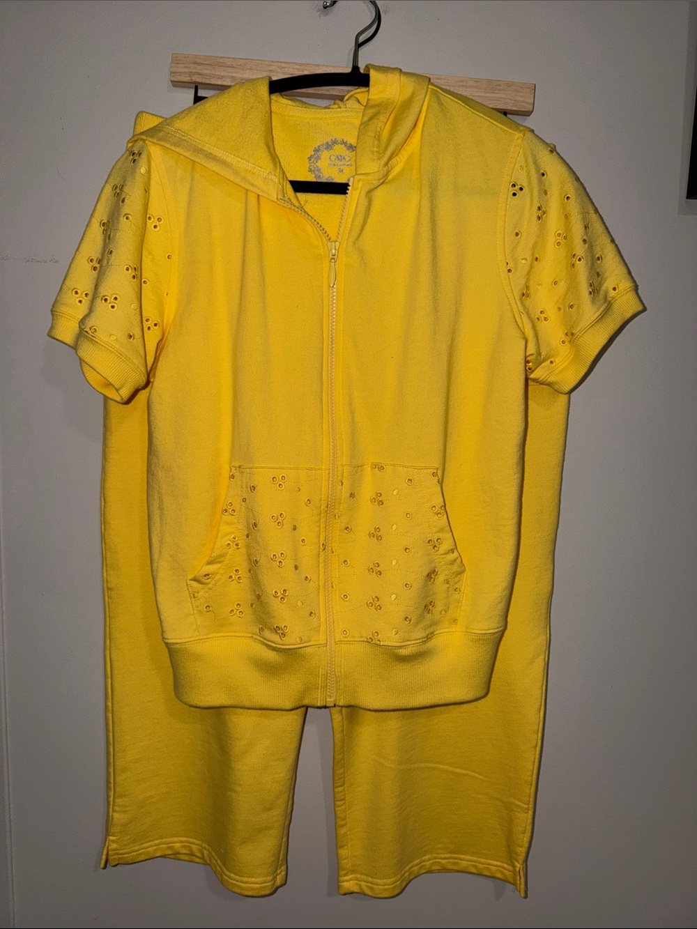 Cato Bright Yellow Short-Sleeve Hooded Capris Set